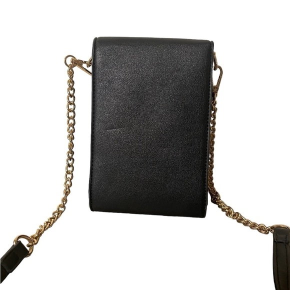 Black Vertical One Shoulder Messenger Bag Ladies Bag gold accents - Picture 2 of 6